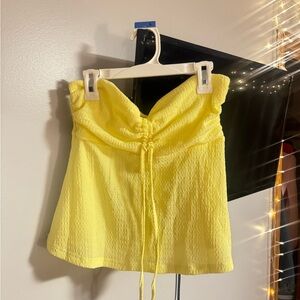Yellow Strapless Smocked Drawstring Top